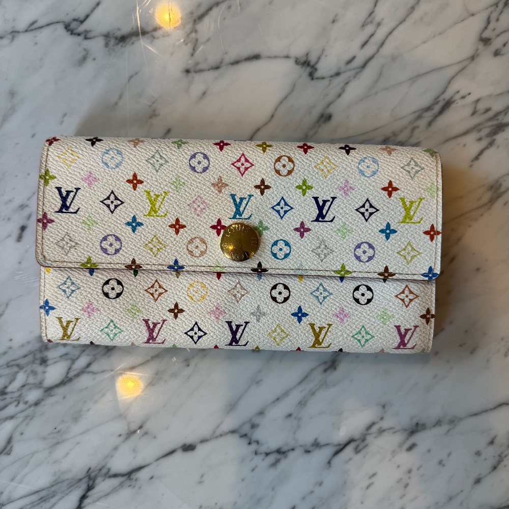 Louis Vuitton White Monogram Multicolored Sarah Wallet, Limited Edition!